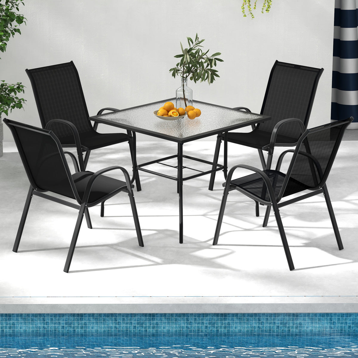 Stackable Patio Dining Chairs Set with Armrest - Brown