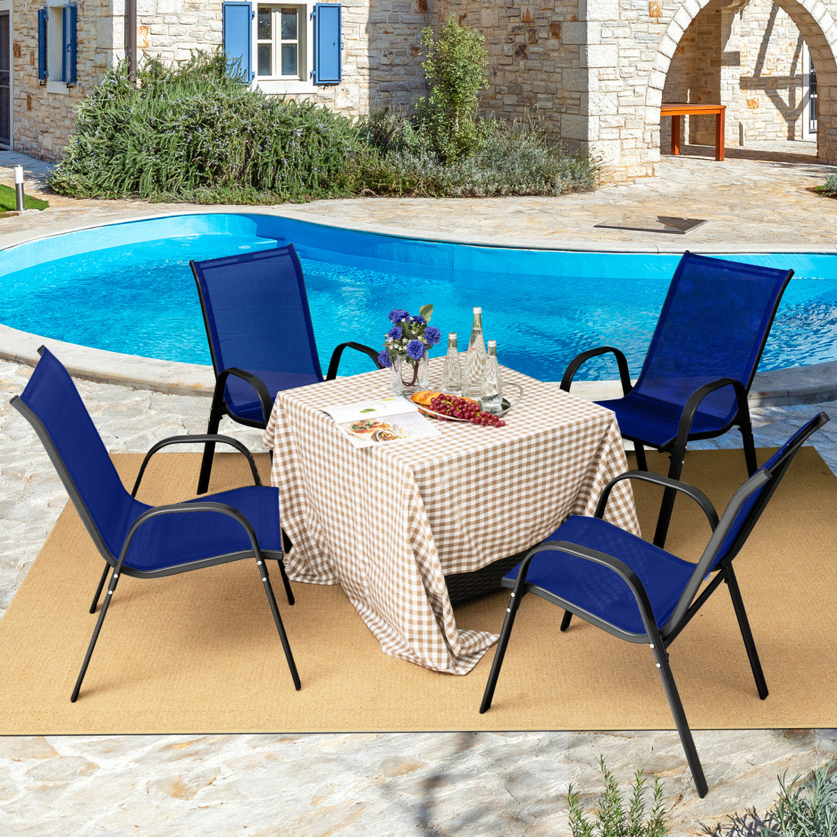 Outdoor Patio Chairs Set of 4 - Navy Stackable