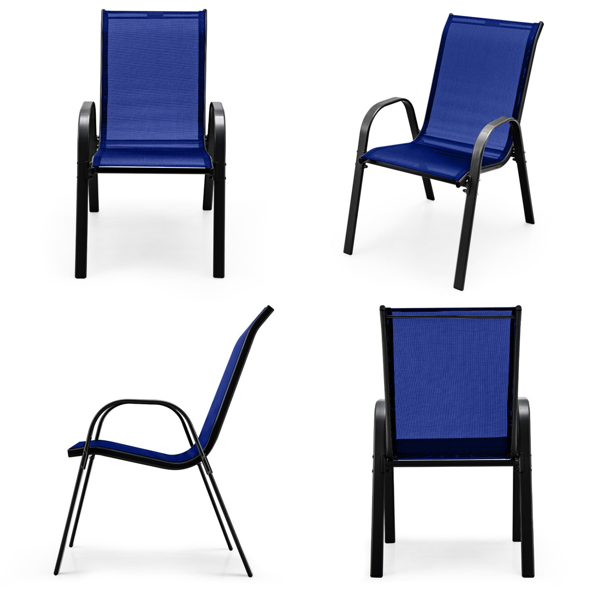 Outdoor Patio Chairs Set of 4 - Navy Stackable