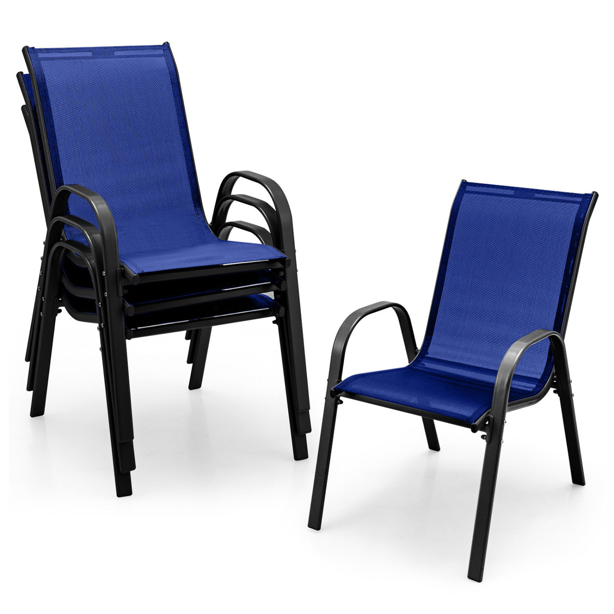 Outdoor Patio Chairs Set of 4 - Navy Stackable