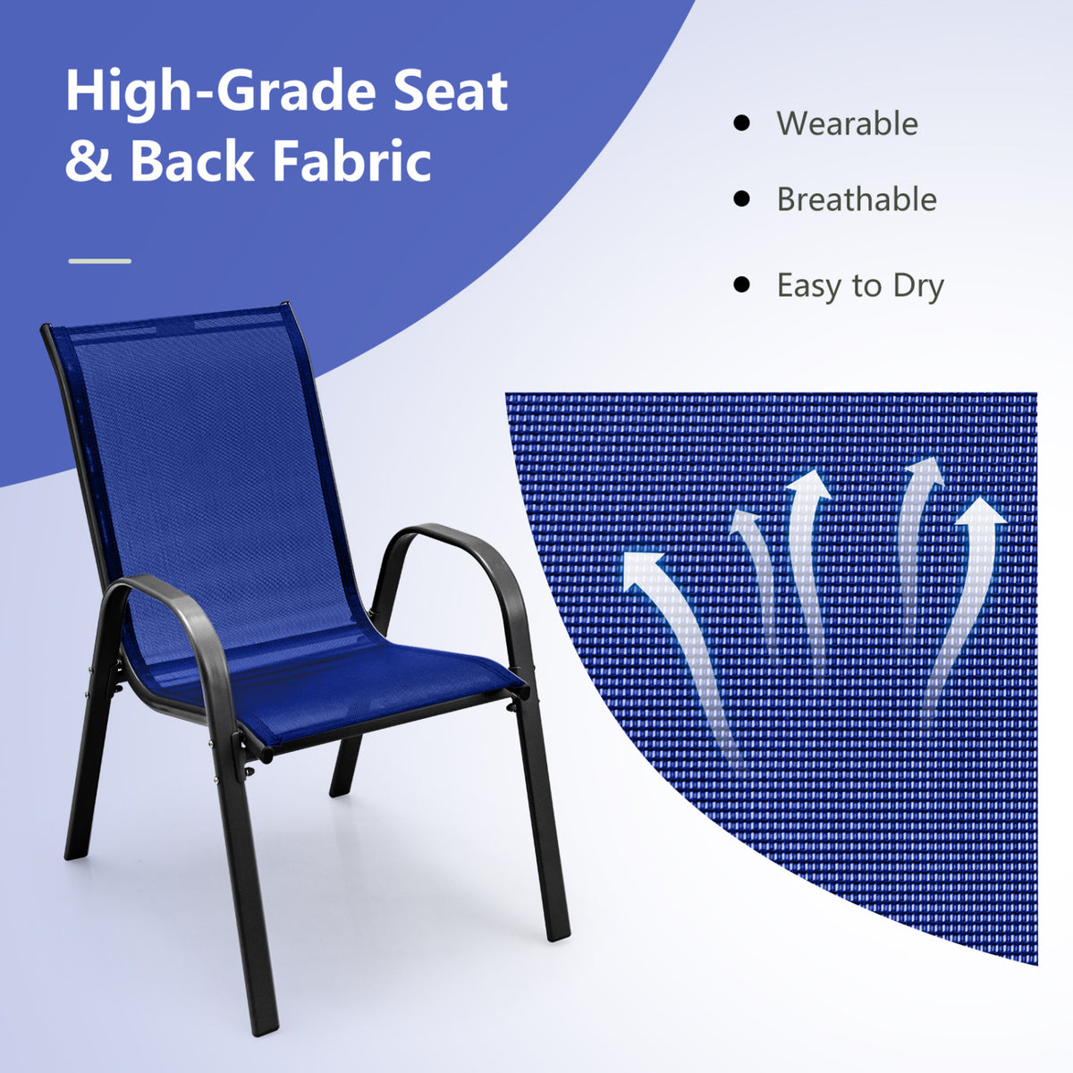 Outdoor Patio Chairs Set of 4 - Navy Stackable