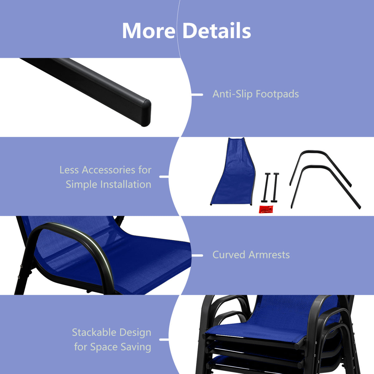 Outdoor Patio Chairs Set of 4 - Navy Stackable