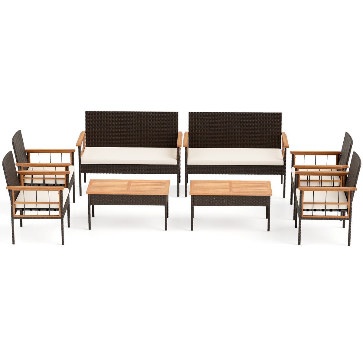 4-Piece Wicker Patio Furniture Set with Acacia Wood Table - White