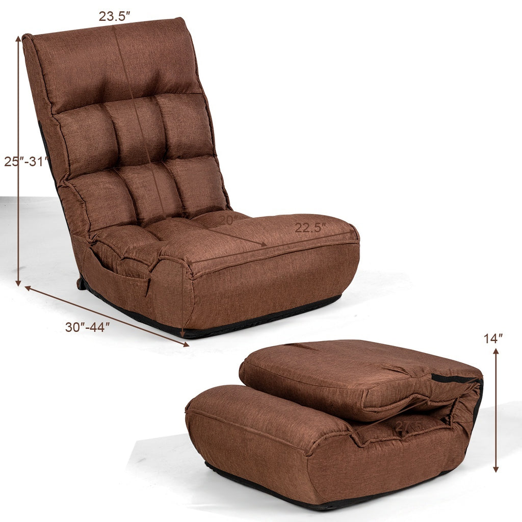 4-Position Adjustable Floor Chair Folding Lazy Sofa - Coffee