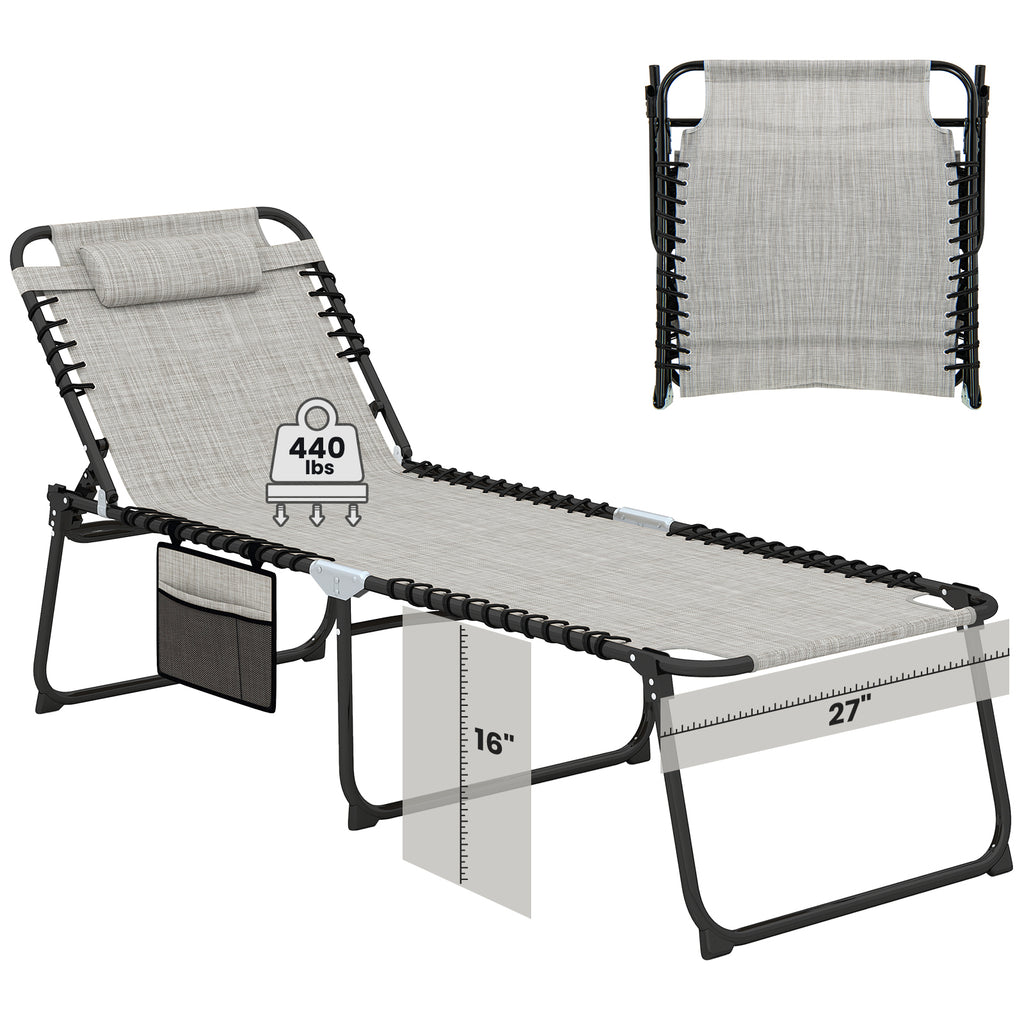 4 Position Folding Lounge Chaise with Adjustable Backrest and Footrest