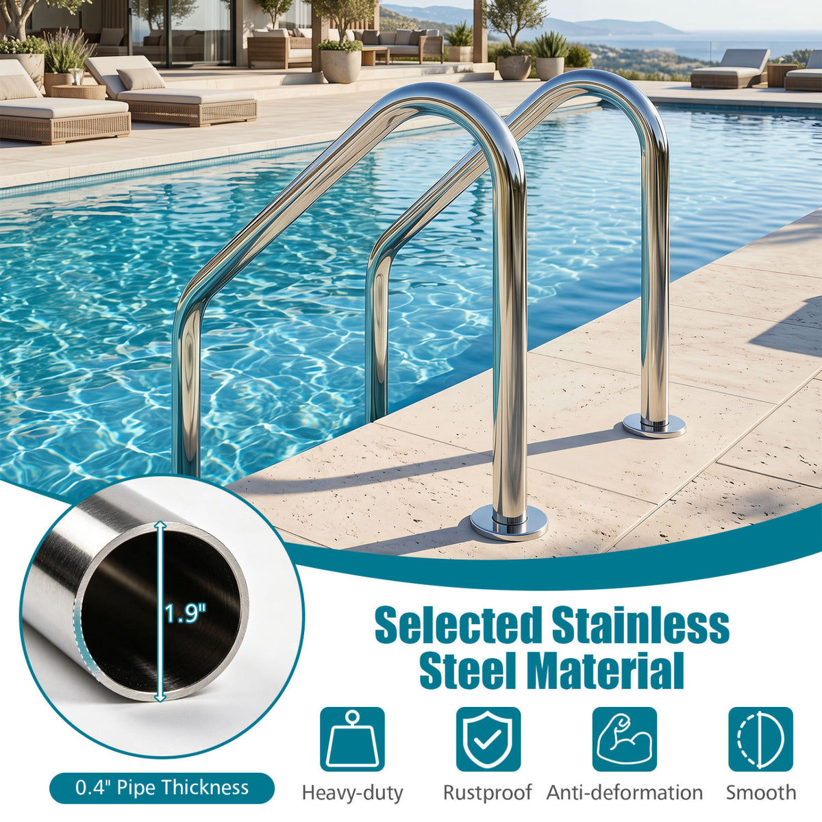 4-Step Inground Pool Ladder Stainless Steel
