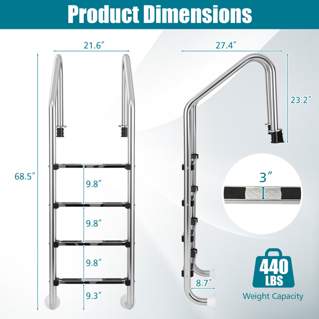 4-Step Inground Pool Ladder Stainless Steel