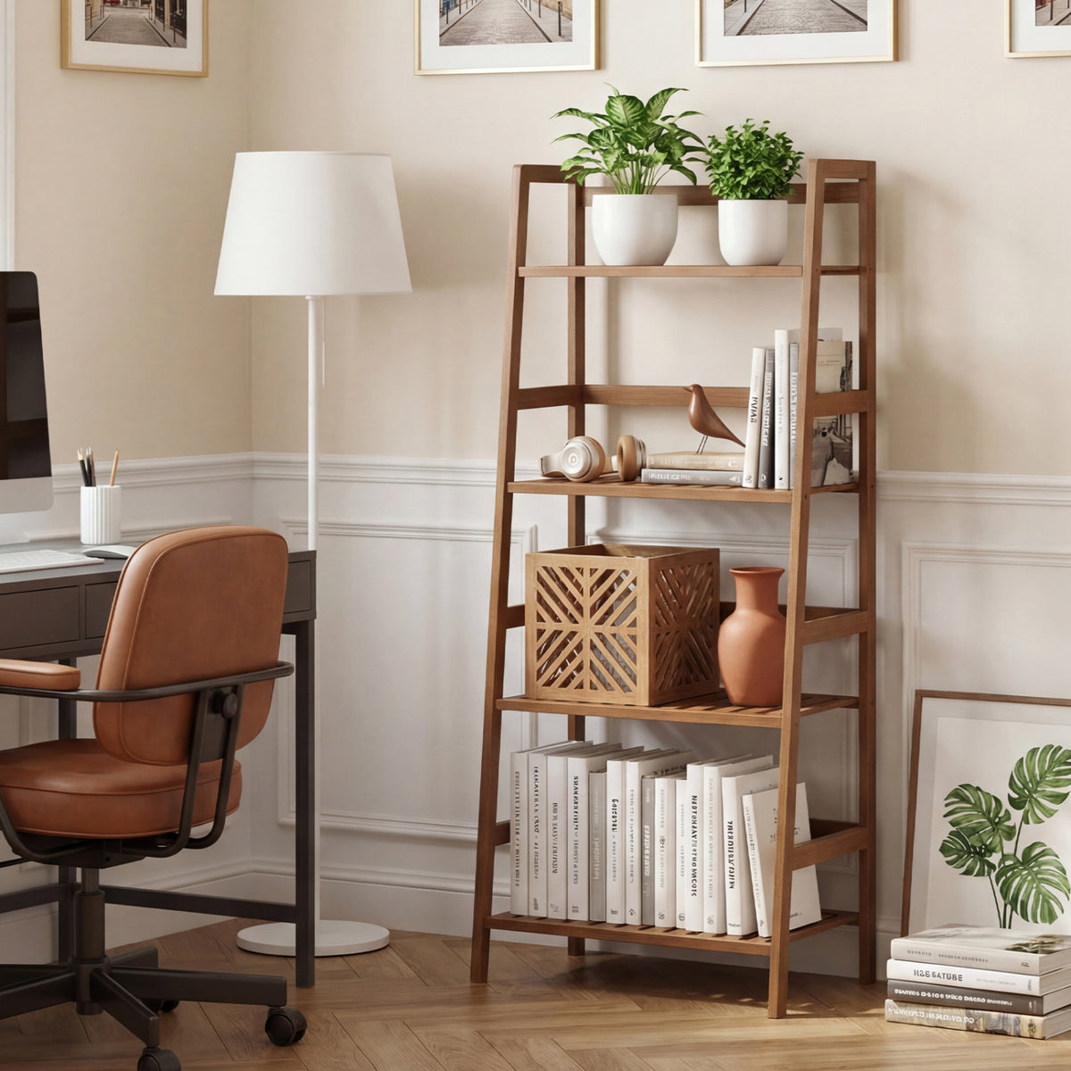4-Tier Bamboo Plant Rack with Guardrails Stable and Space-Saving