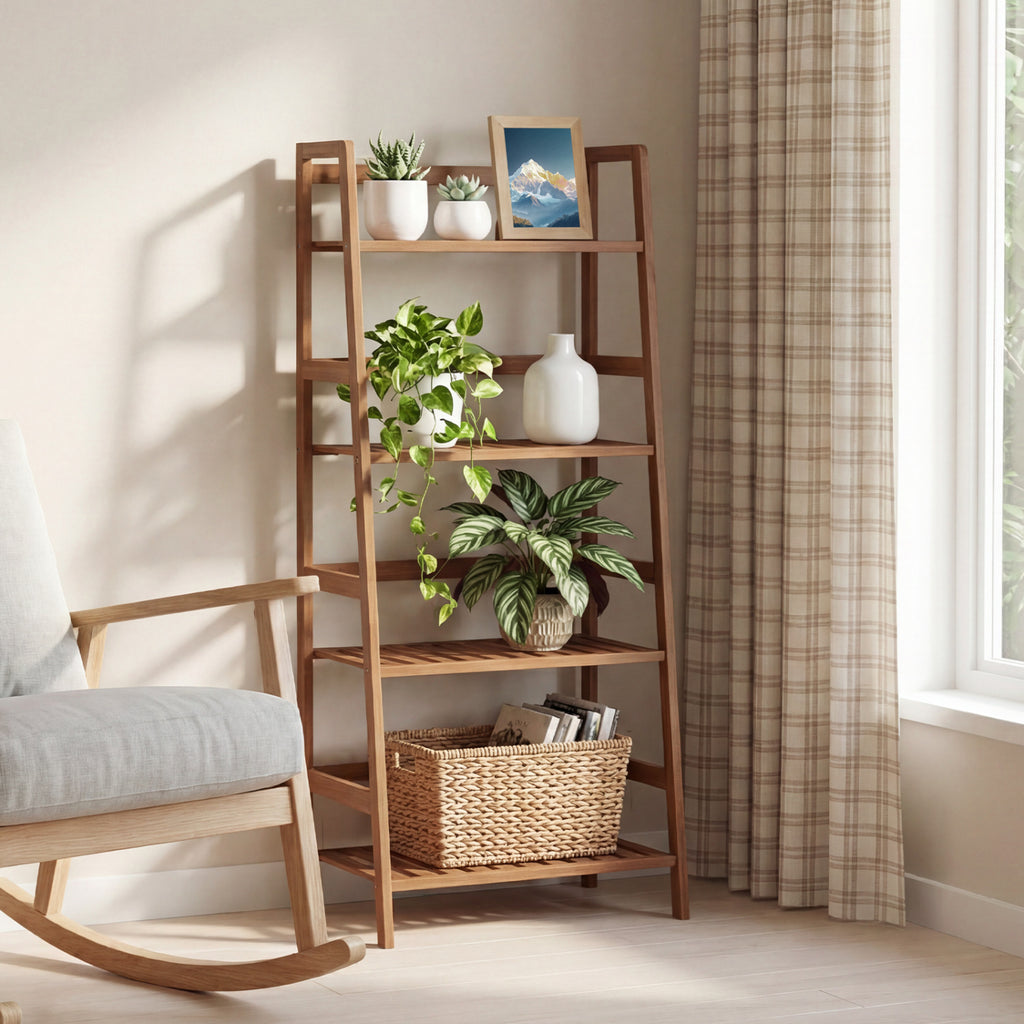 4-Tier Bamboo Plant Rack with Guardrails, Walnut