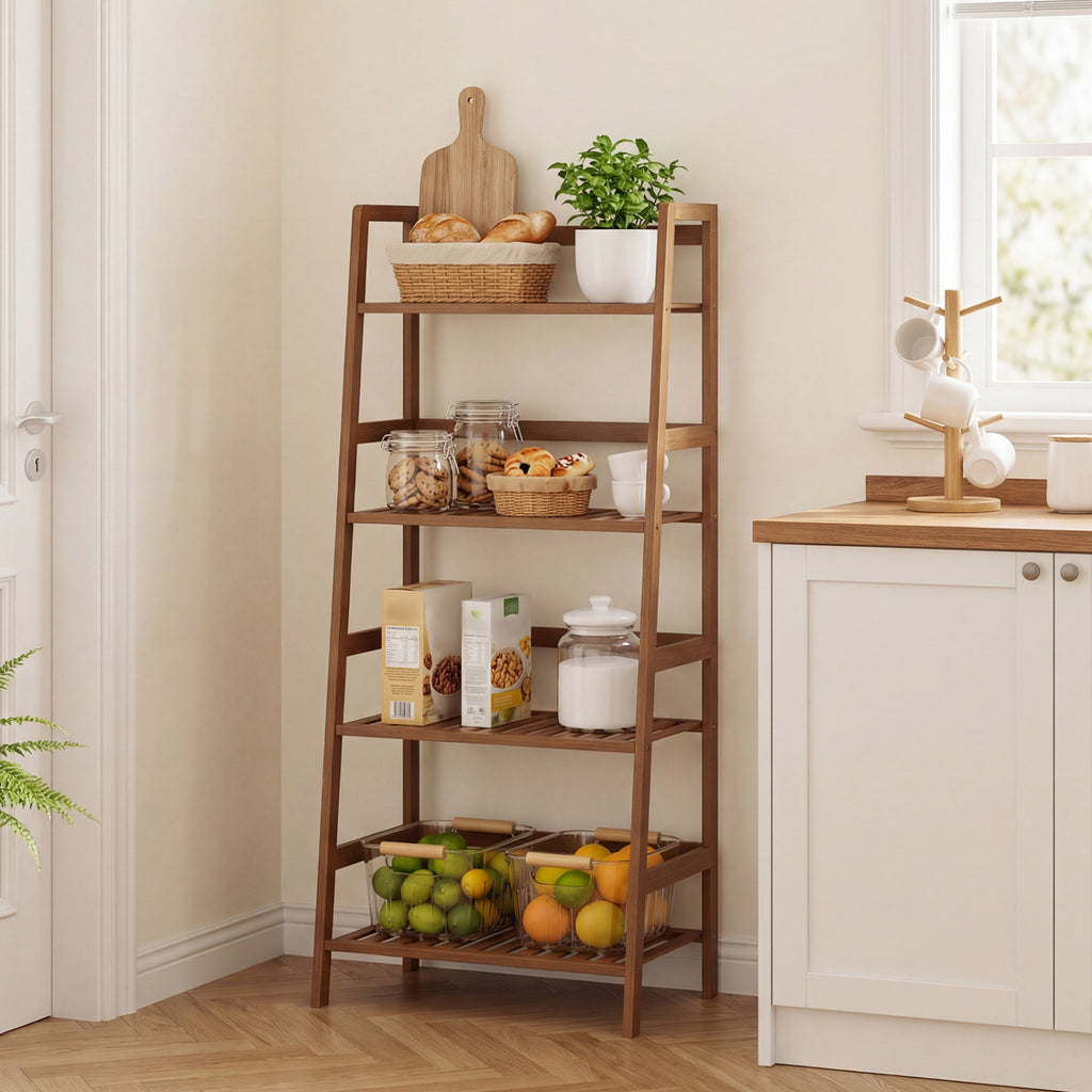 4-Tier Bamboo Plant Rack with Guardrails, Walnut