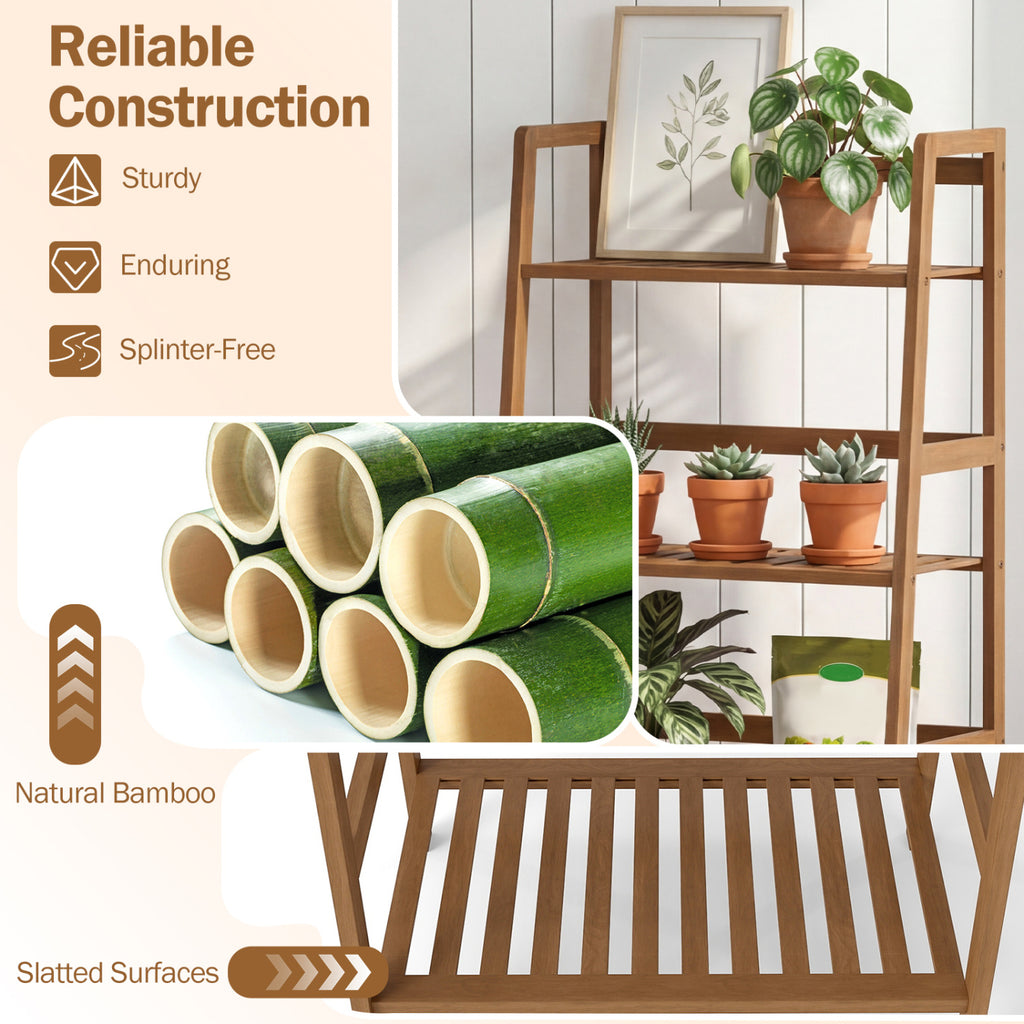 4-Tier Bamboo Plant Rack with Guardrails, Walnut
