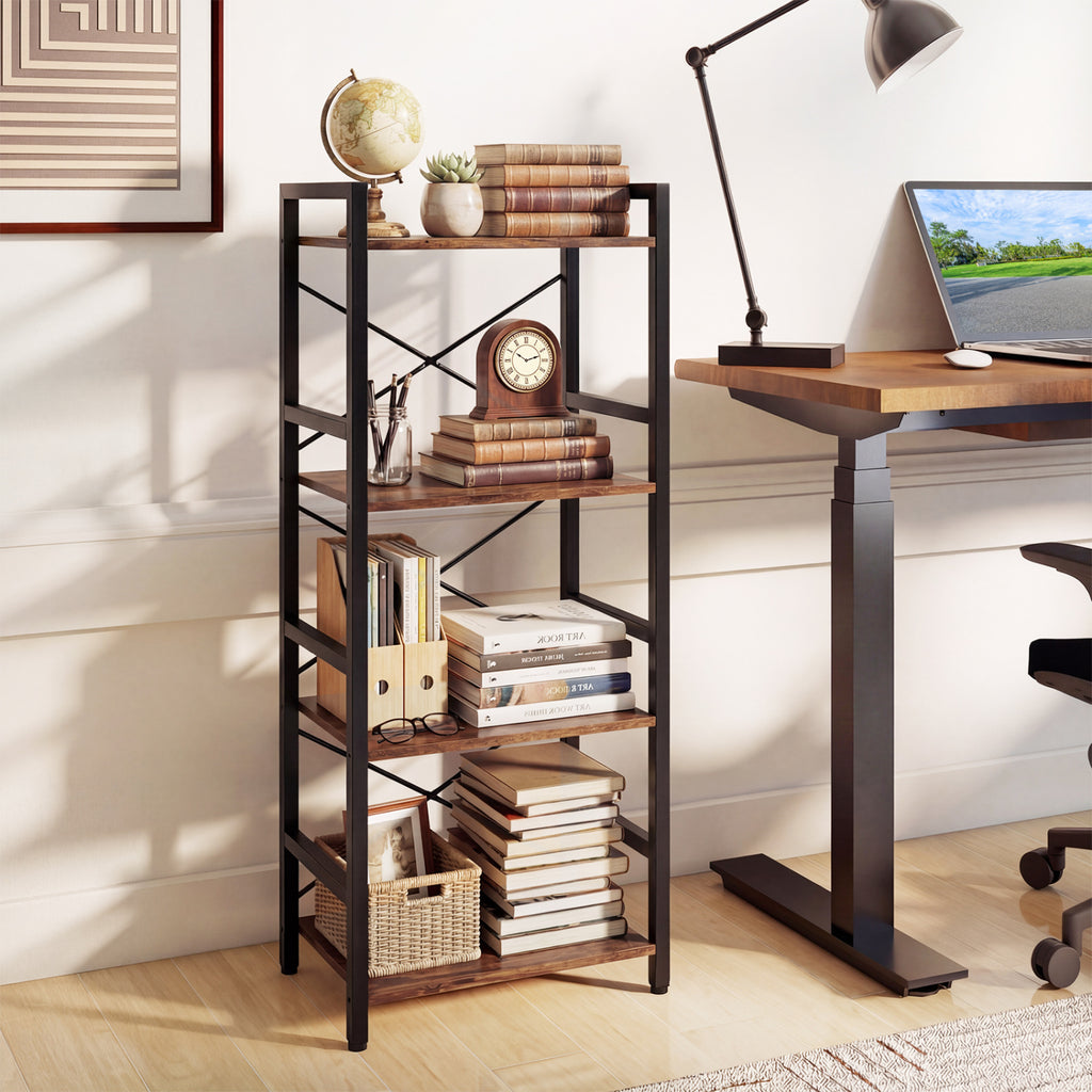 4-Tier Bookshelf with Metal Frame - Oak