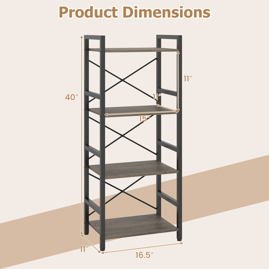 4-Tier Bookshelf with Metal Frame - Oak