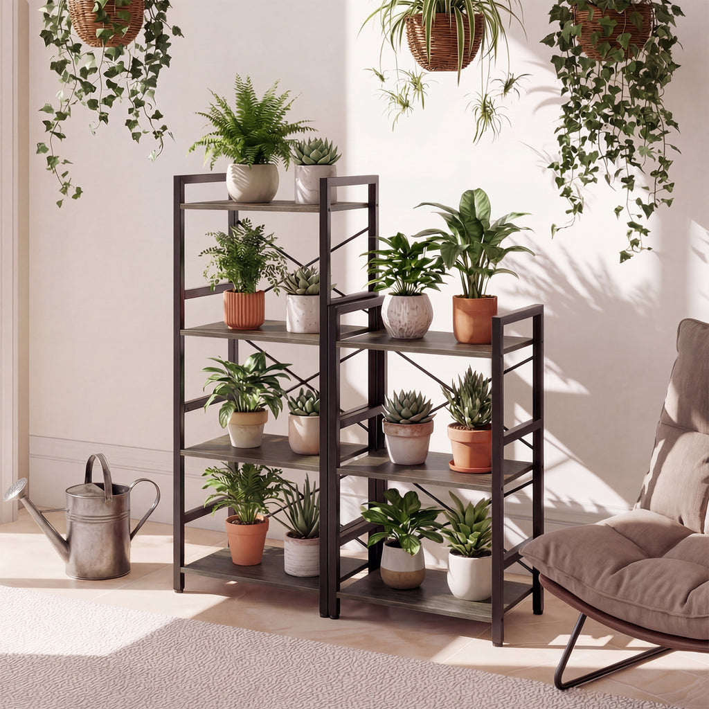 4-Tier Bookshelf with Metal Frame - Oak