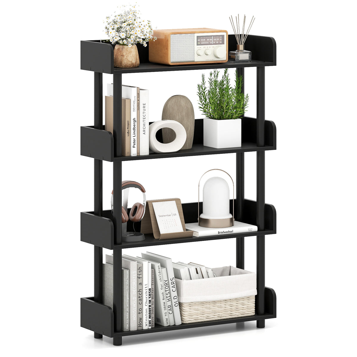 4-Tier Bookshelf Open Bookcase with Anti-Tipping Kit Industrial