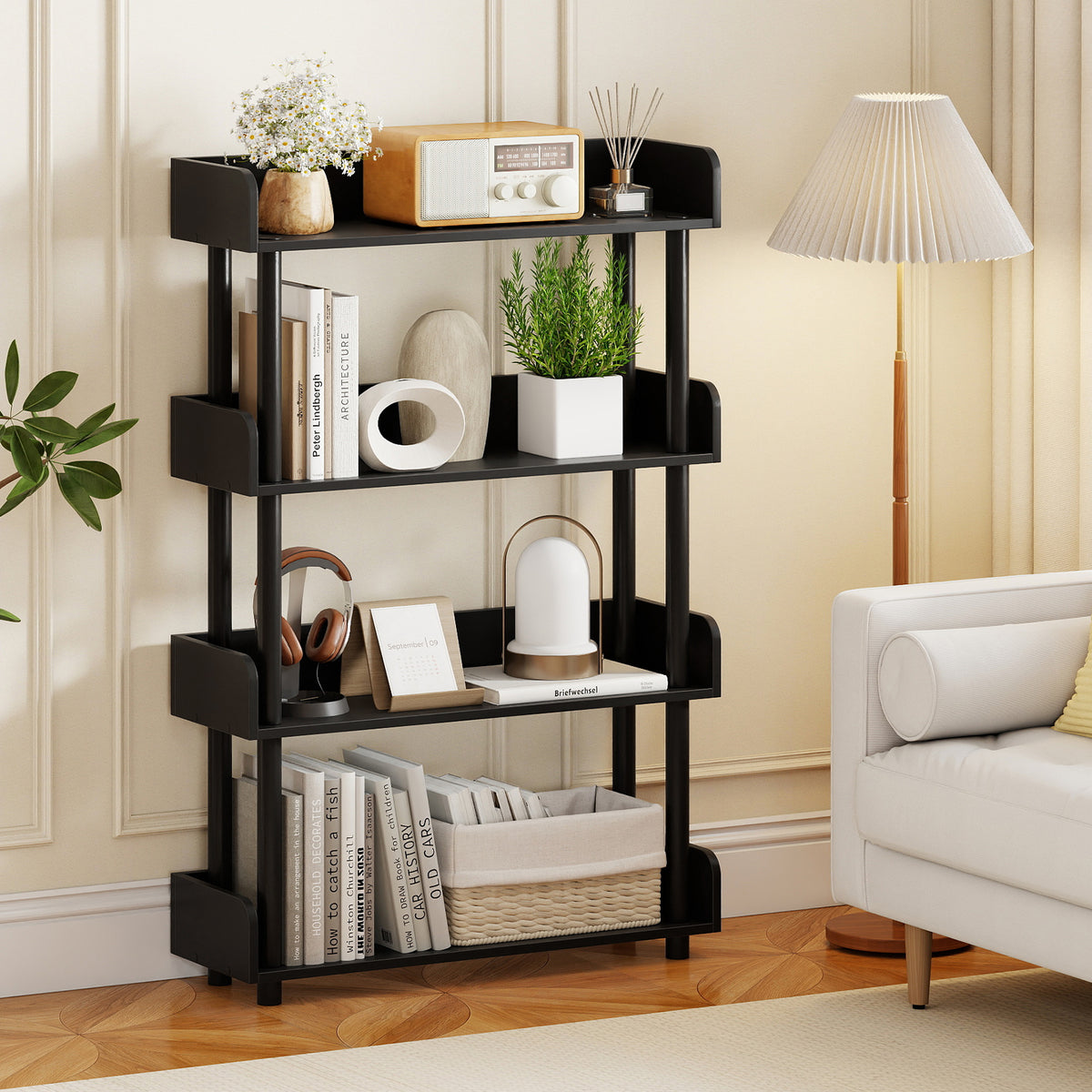 4-Tier Bookshelf Open Bookcase with Anti-Tipping Kit Industrial