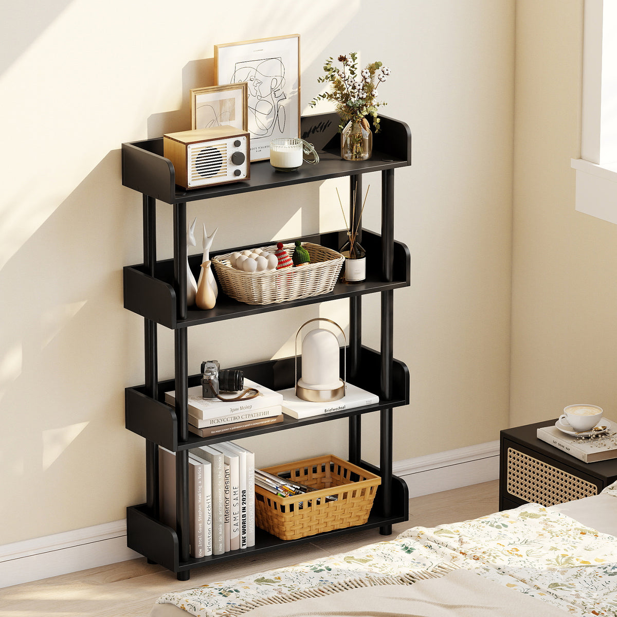 4-Tier Bookshelf Open Bookcase with Anti-Tipping Kit Industrial