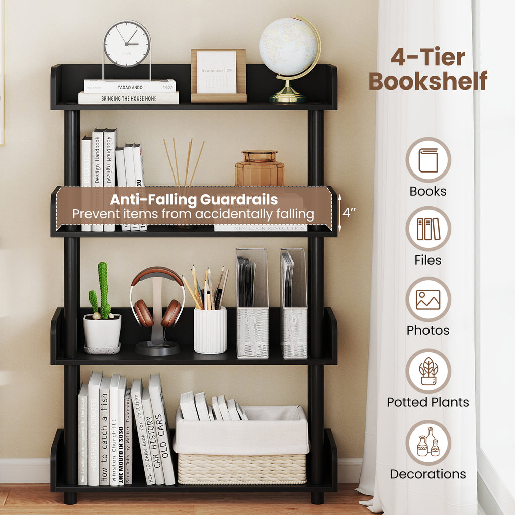 4-Tier Bookshelf Open Bookcase with Anti-Tipping Kit Industrial