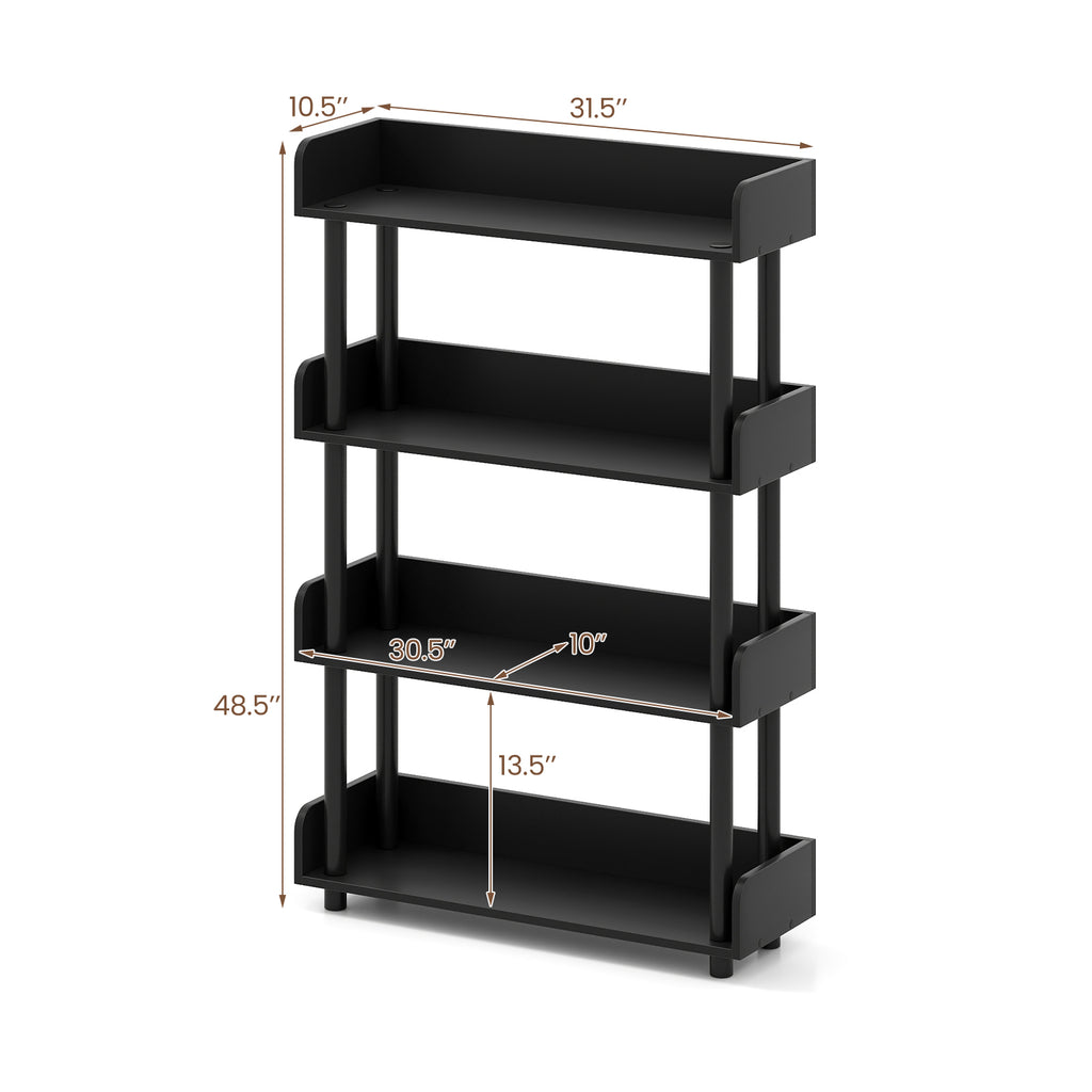 4-Tier Bookshelf Open Bookcase with Anti-Tipping Kit Industrial