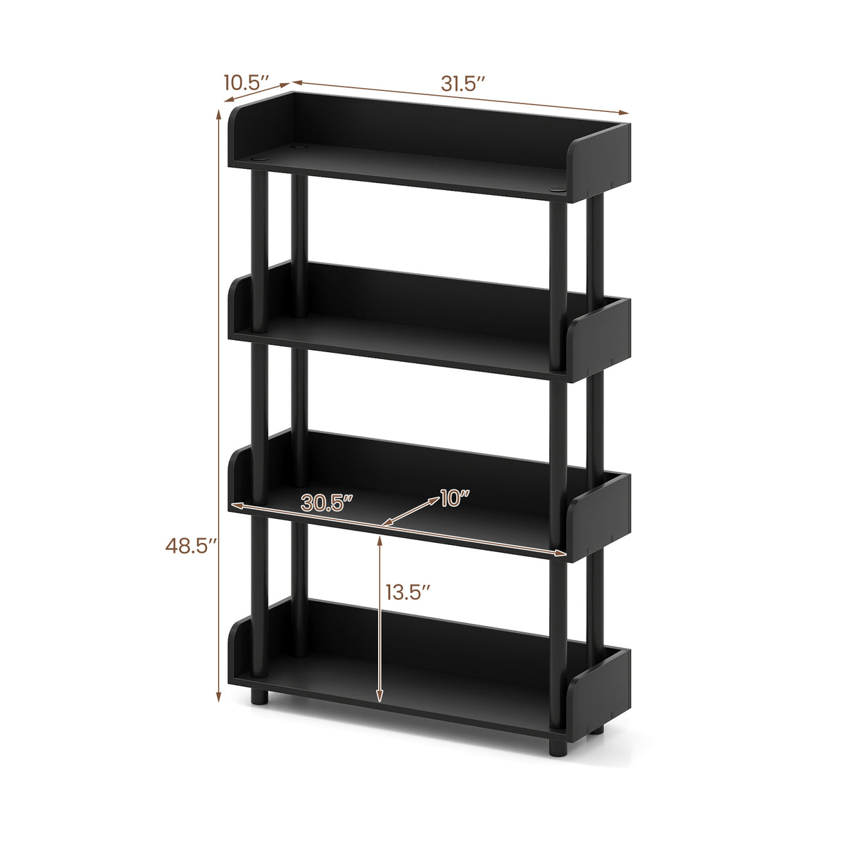 4-Tier Bookshelf Open Bookcase with Anti-Tipping Kit Industrial