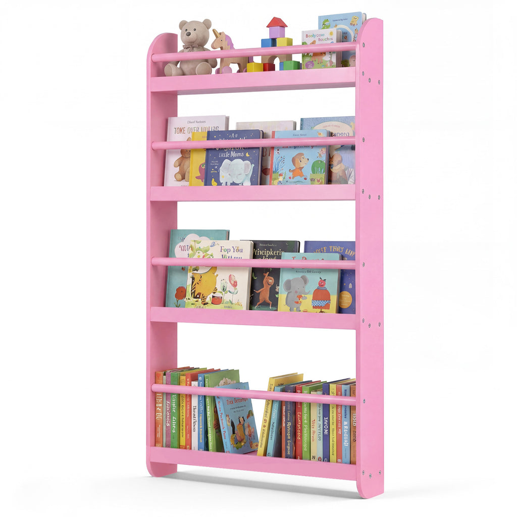 4-Tier Wall Bookshelf Organizer - Pink