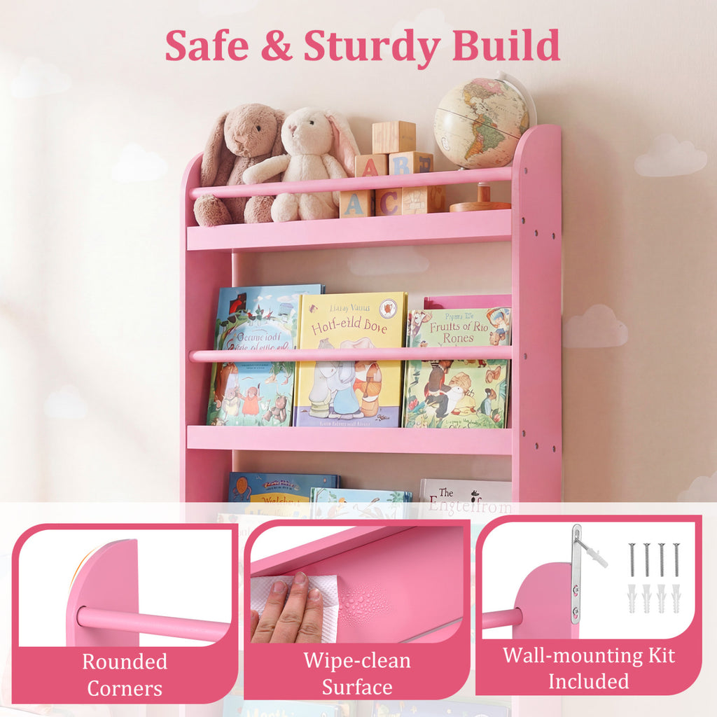 4-Tier Wall Bookshelf Organizer - Pink