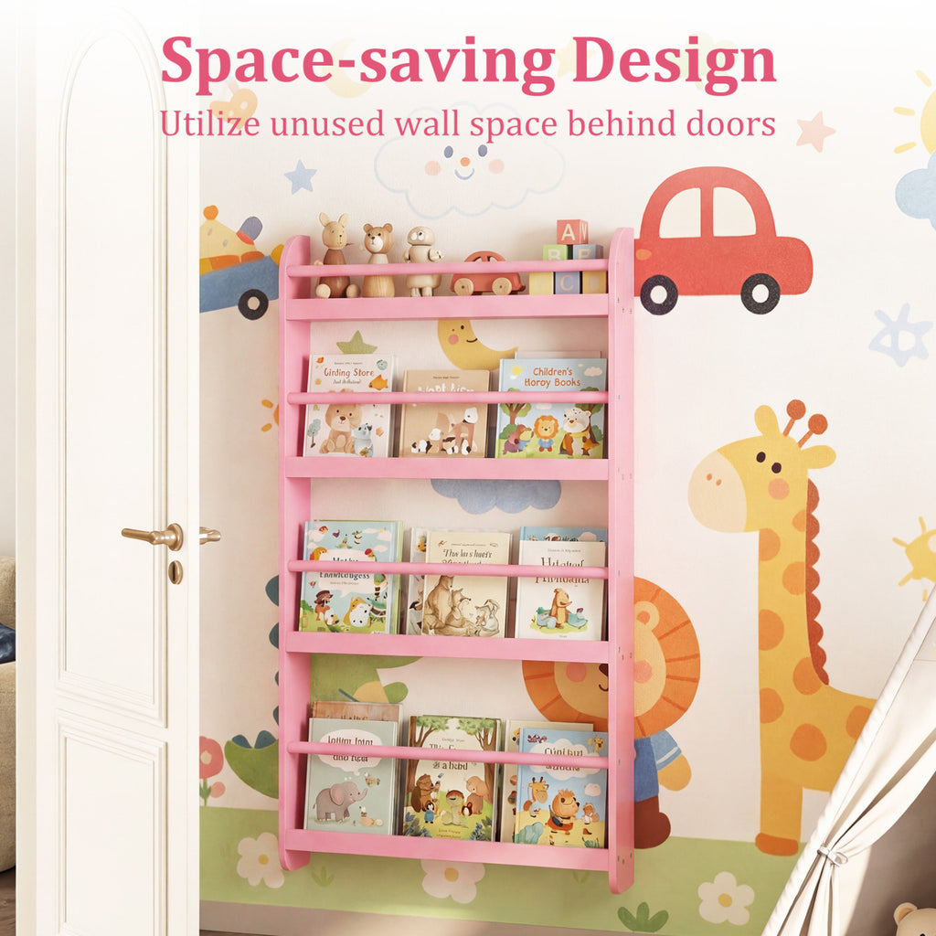 4-Tier Wall Bookshelf Organizer - Pink