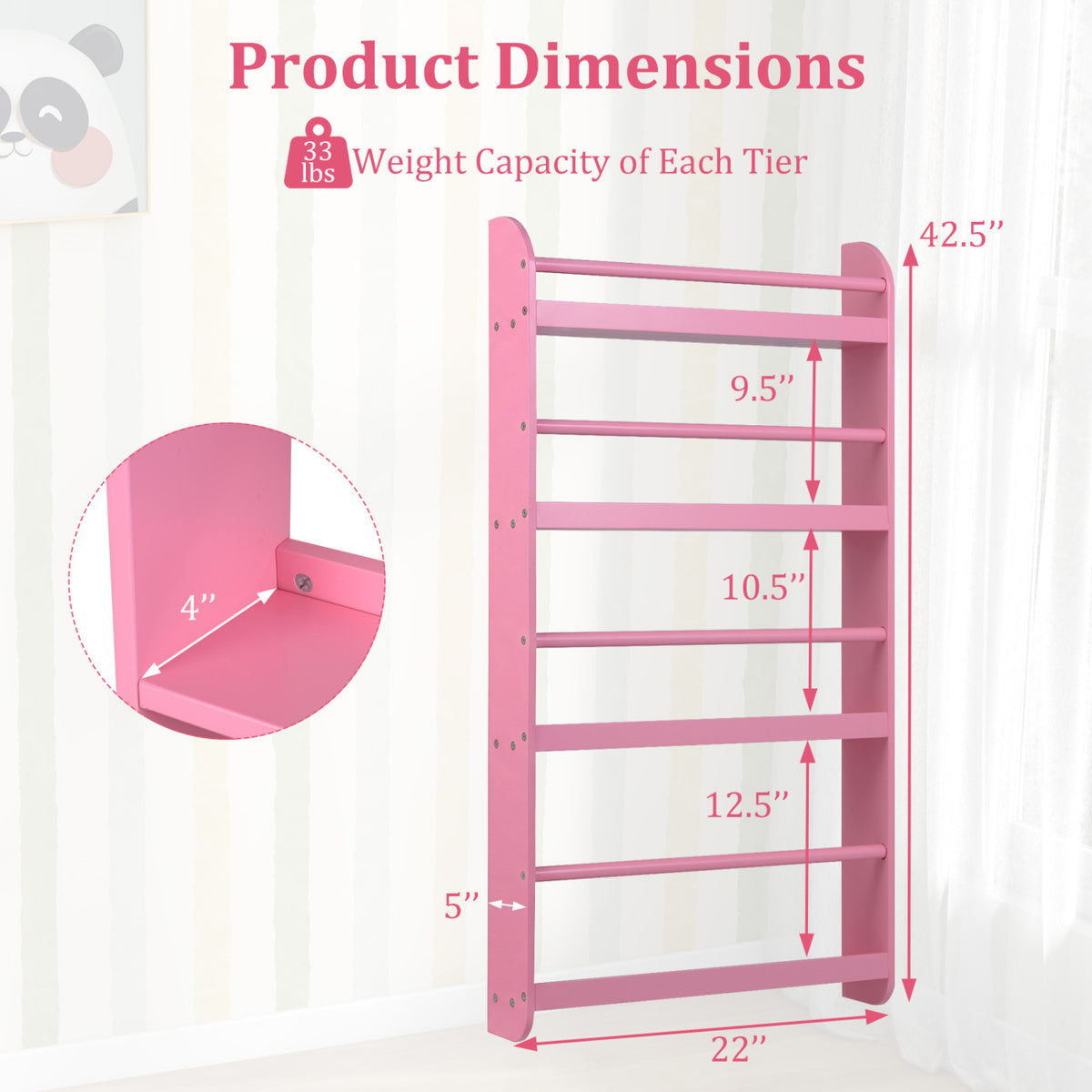 4-Tier Wall Bookshelf Organizer - Pink