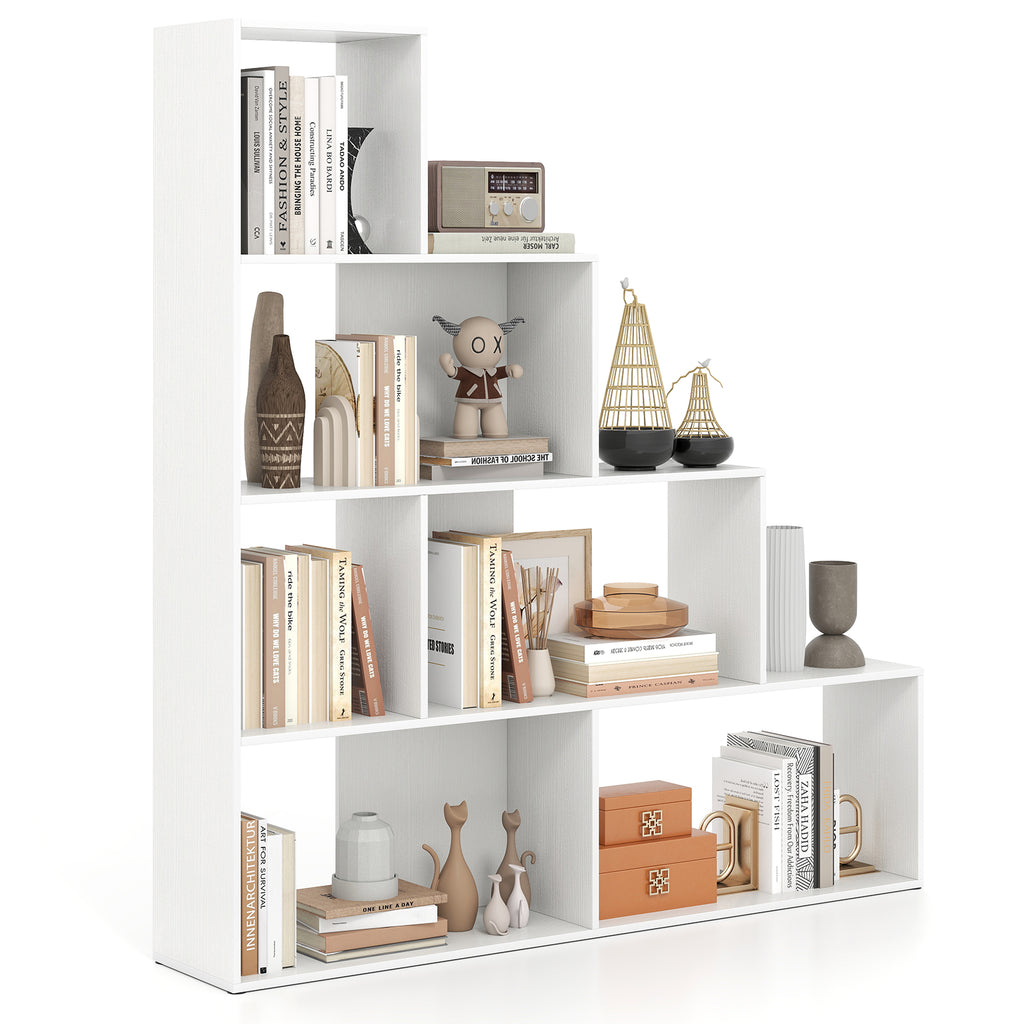 4-Tier Stepped Bookshelf Freestanding Ladder Storage Shelf with 6