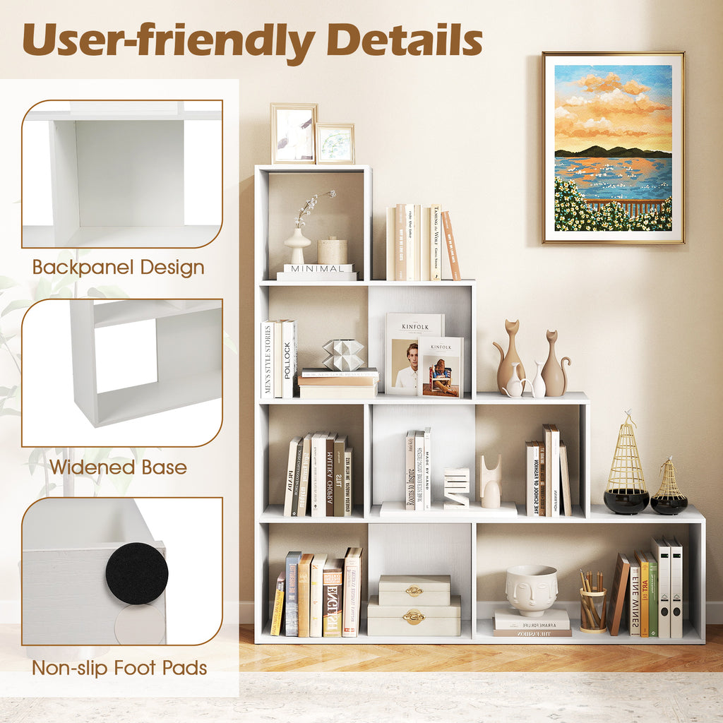 4-Tier Stepped Bookshelf Freestanding Ladder Storage Shelf with 6
