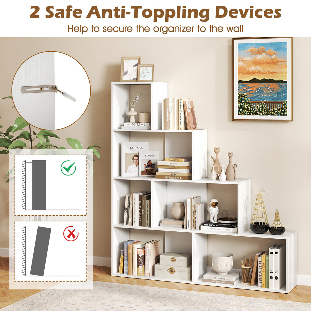 4-Tier Stepped Bookshelf Freestanding Ladder Storage Shelf with 6