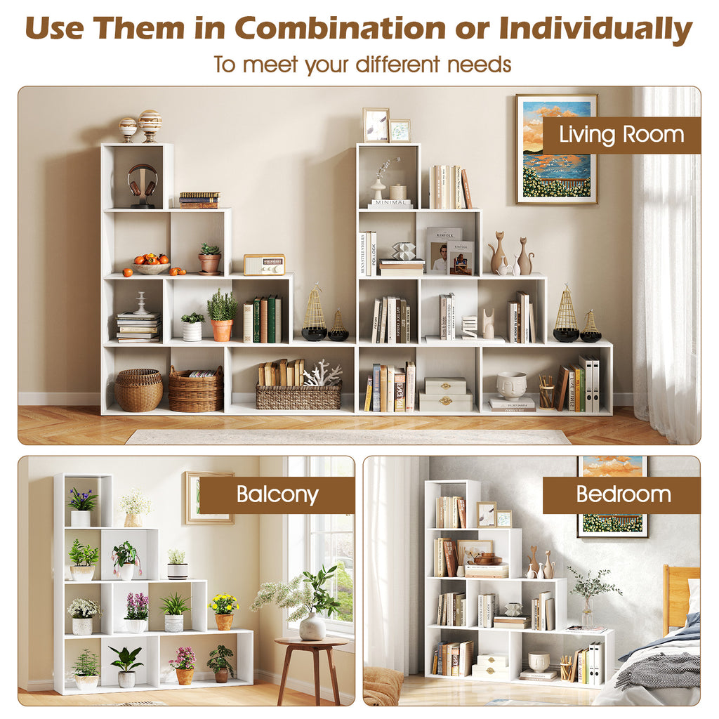 4-Tier Stepped Bookshelf Freestanding Ladder Storage Shelf with 6
