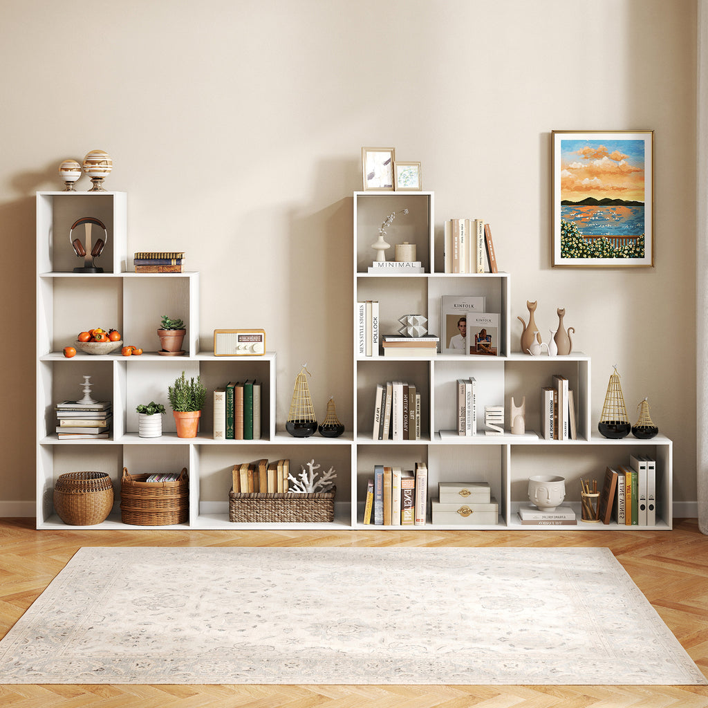 4-Tier Stepped Bookshelf Freestanding Ladder Storage Shelf with 6