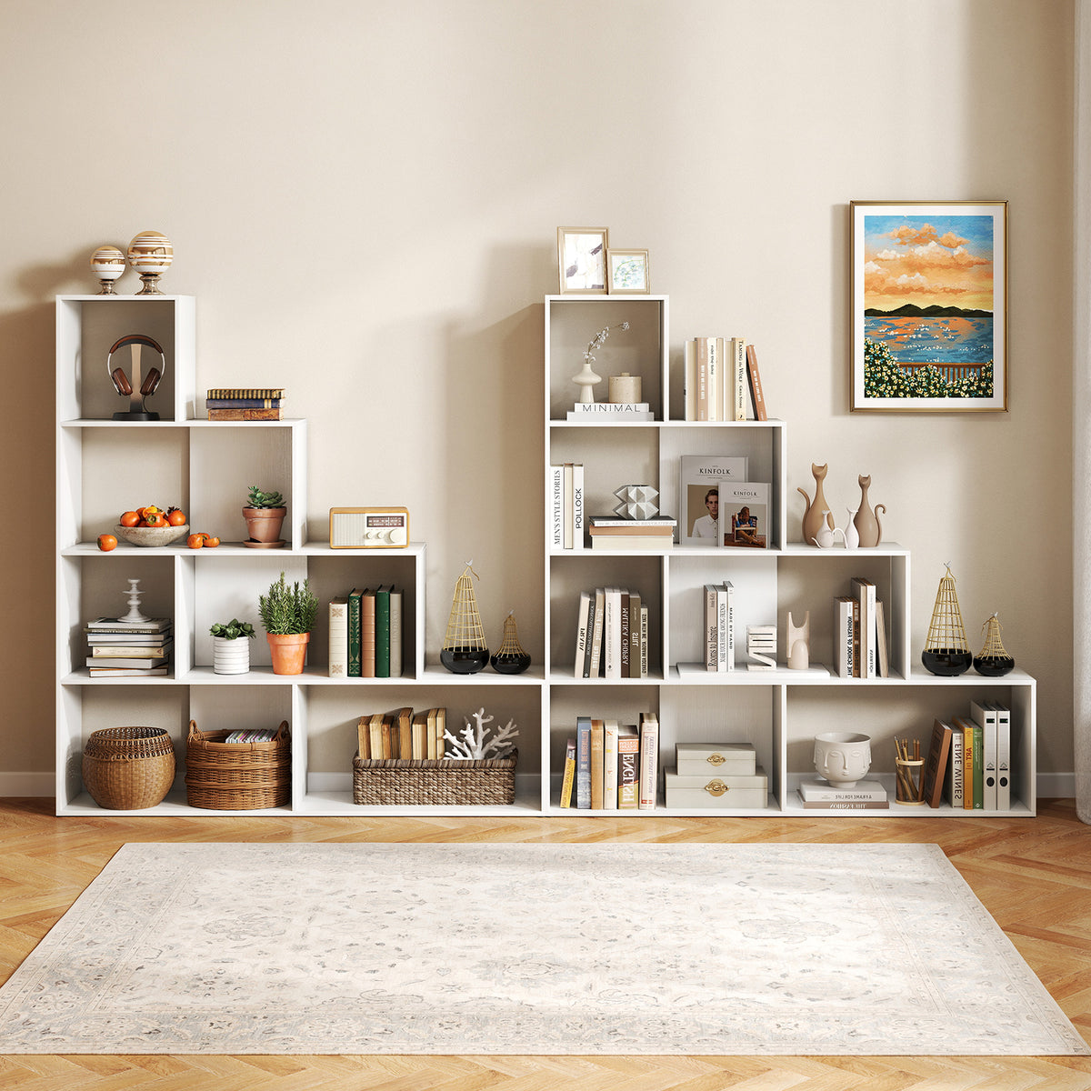 4-Tier Stepped Bookshelf Freestanding Ladder Storage Shelf with 6