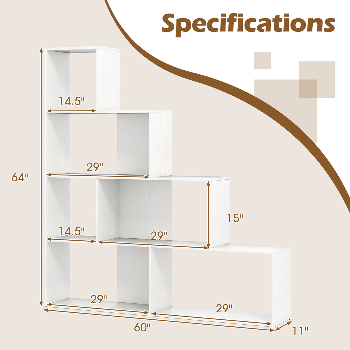 4-Tier Stepped Bookshelf Freestanding Ladder Storage Shelf with 6