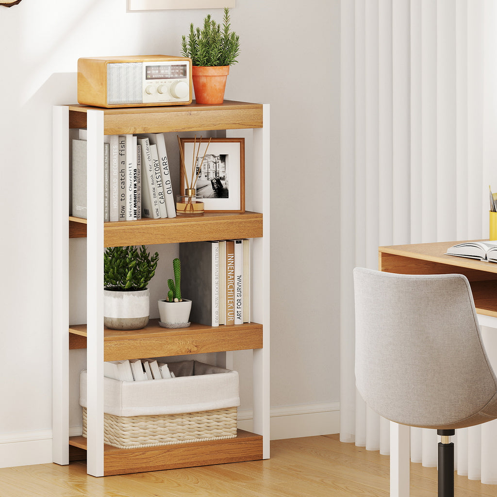 4 Tier Bookshelf Wooden Bookcase with Dual Anti-Tipping Kits