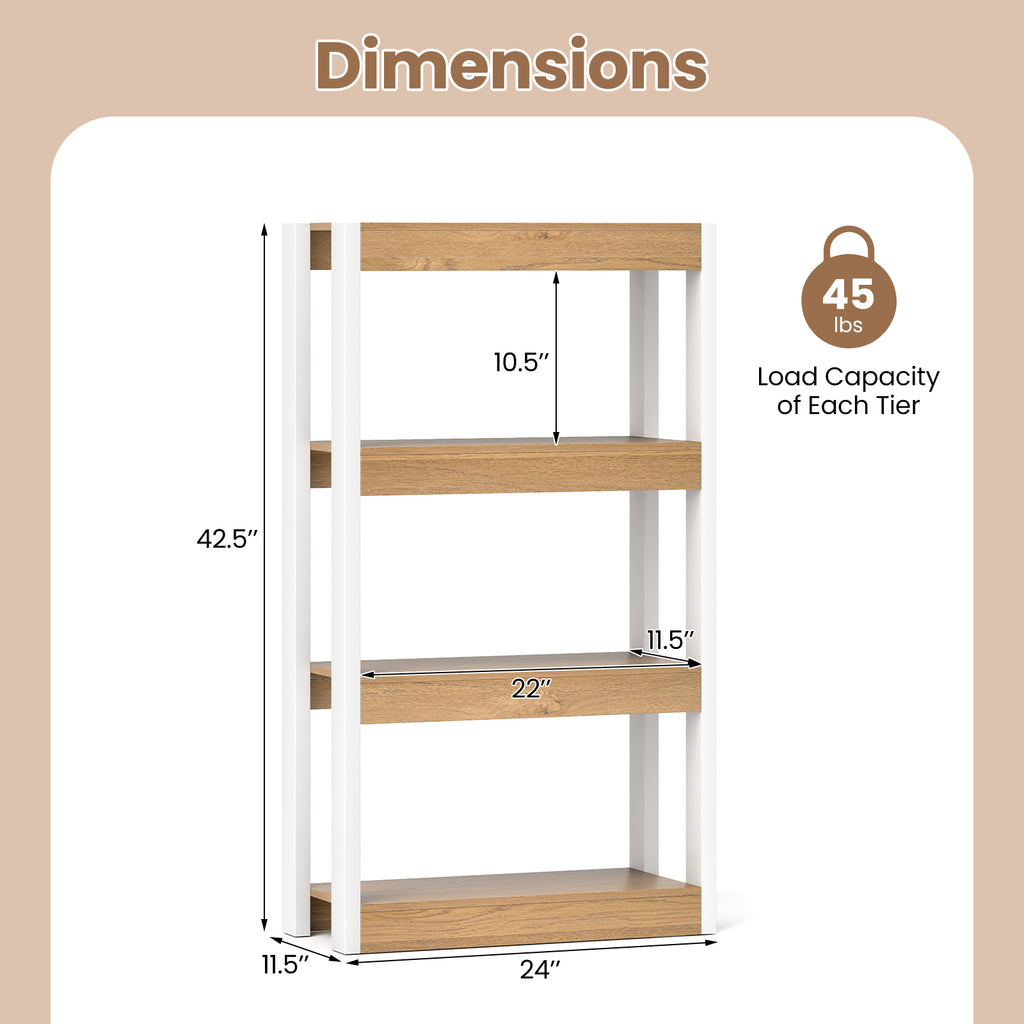 4 Tier Bookshelf Wooden Bookcase with Dual Anti-Tipping Kits