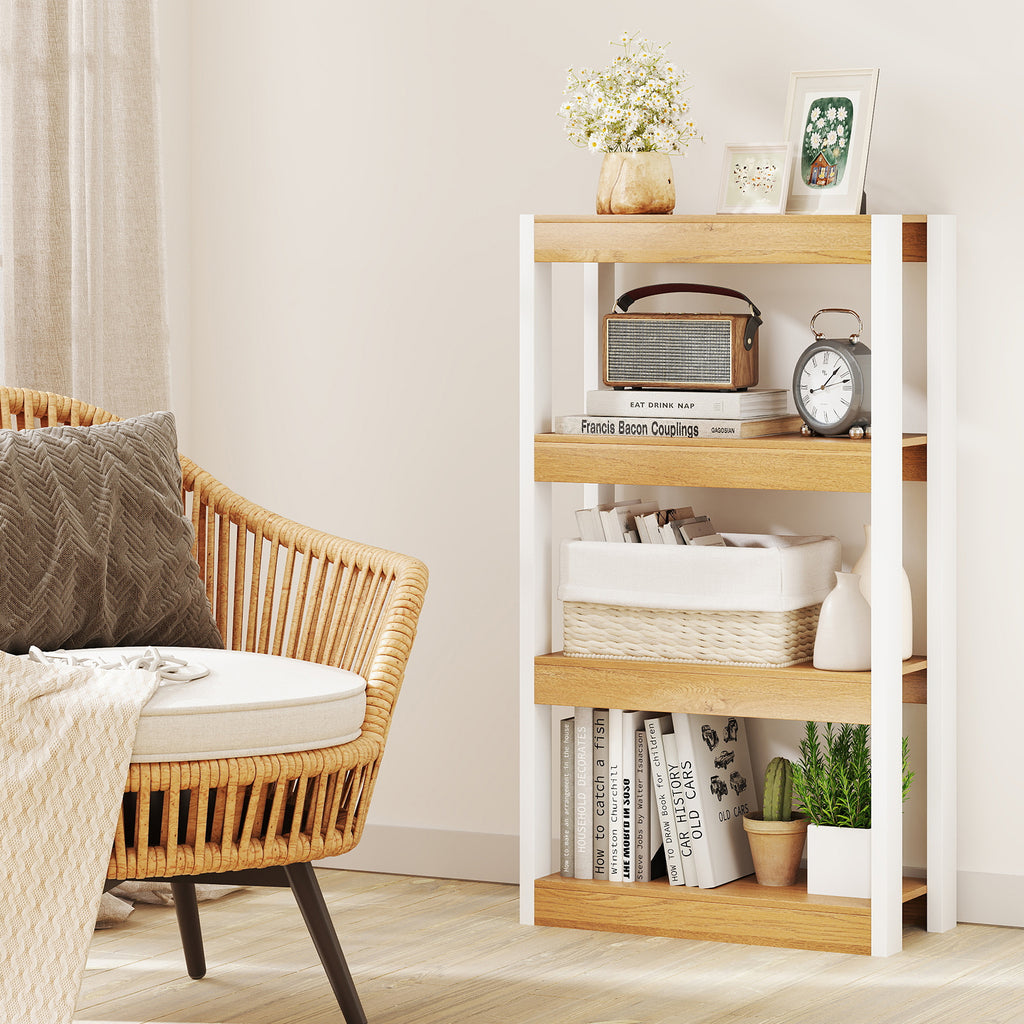 4 Tier Bookshelf Wooden Bookcase with Dual Anti-Tipping Kits