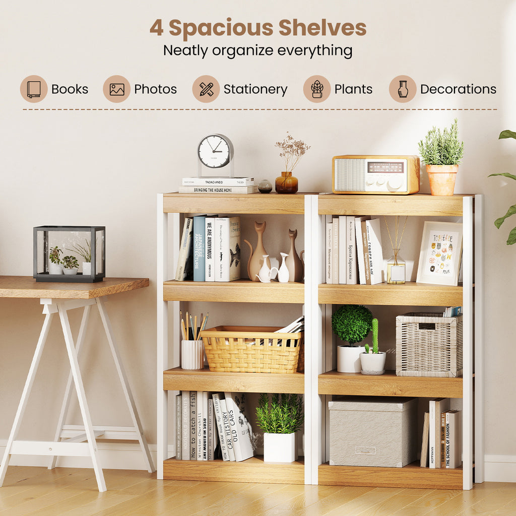 4 Tier Bookshelf Wooden Bookcase with Dual Anti-Tipping Kits