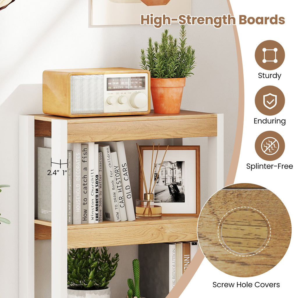 4 Tier Bookshelf Wooden Bookcase with Dual Anti-Tipping Kits