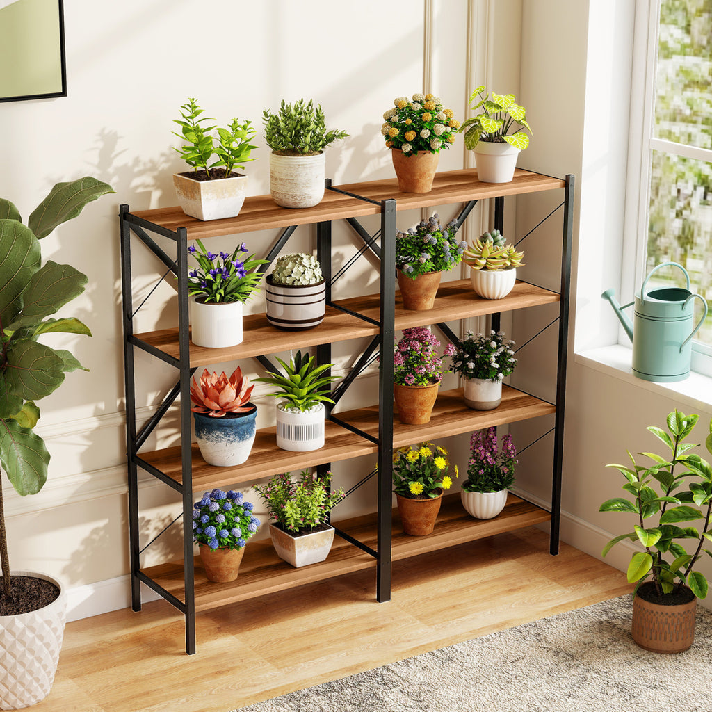 4-Tier Bookshelf with Metal Frame - Walnut