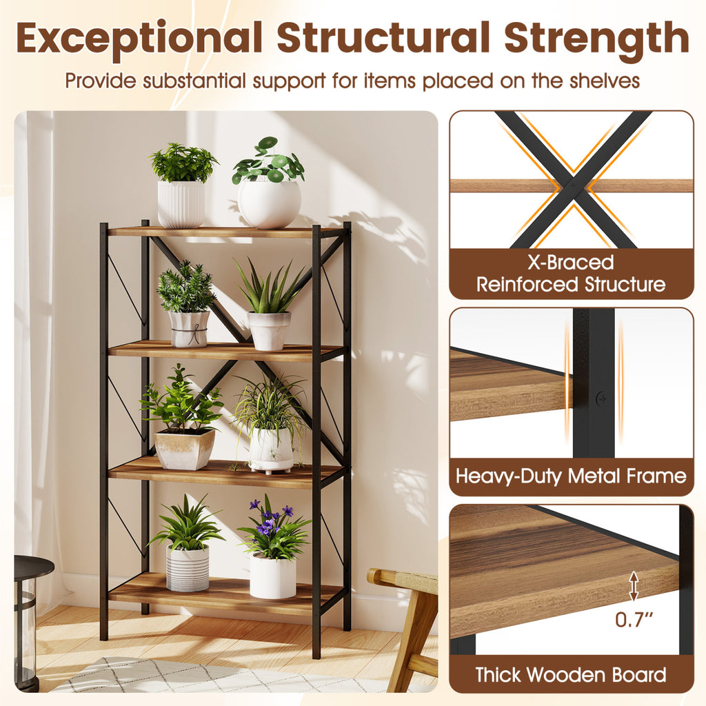 4-Tier Bookshelf with Metal Frame - Walnut