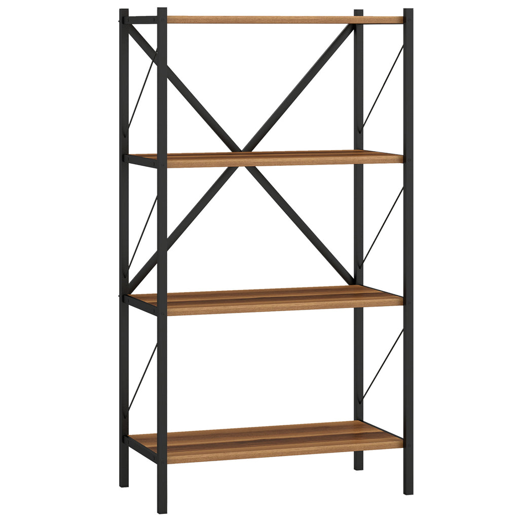 4-Tier Bookshelf with Metal Frame - Walnut