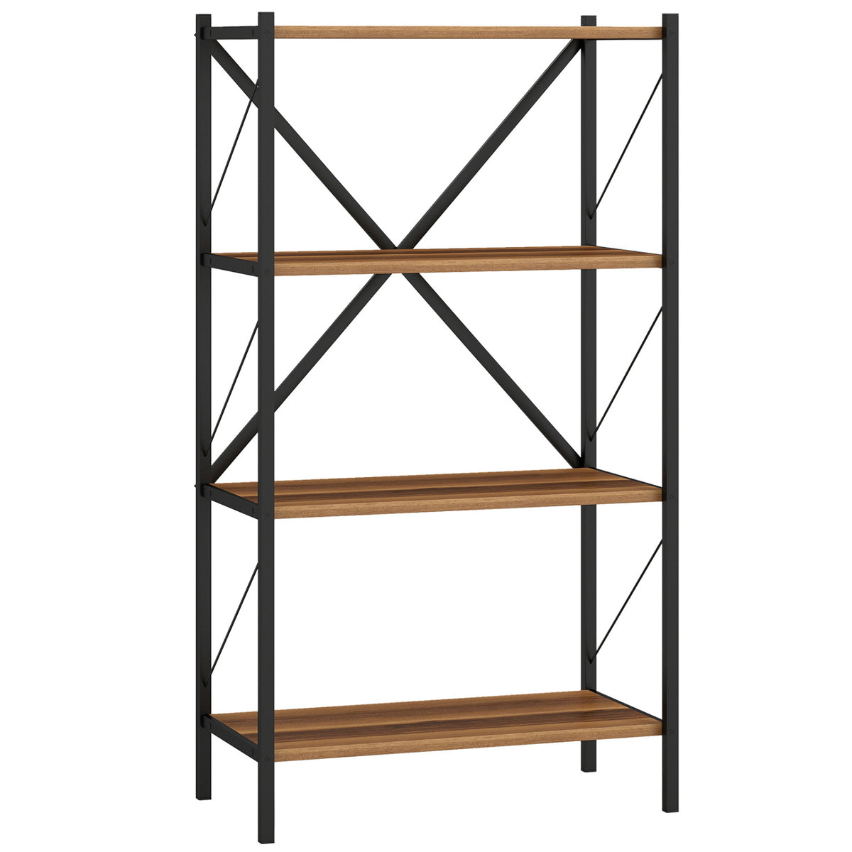 4-Tier Bookshelf with Metal Frame - Walnut