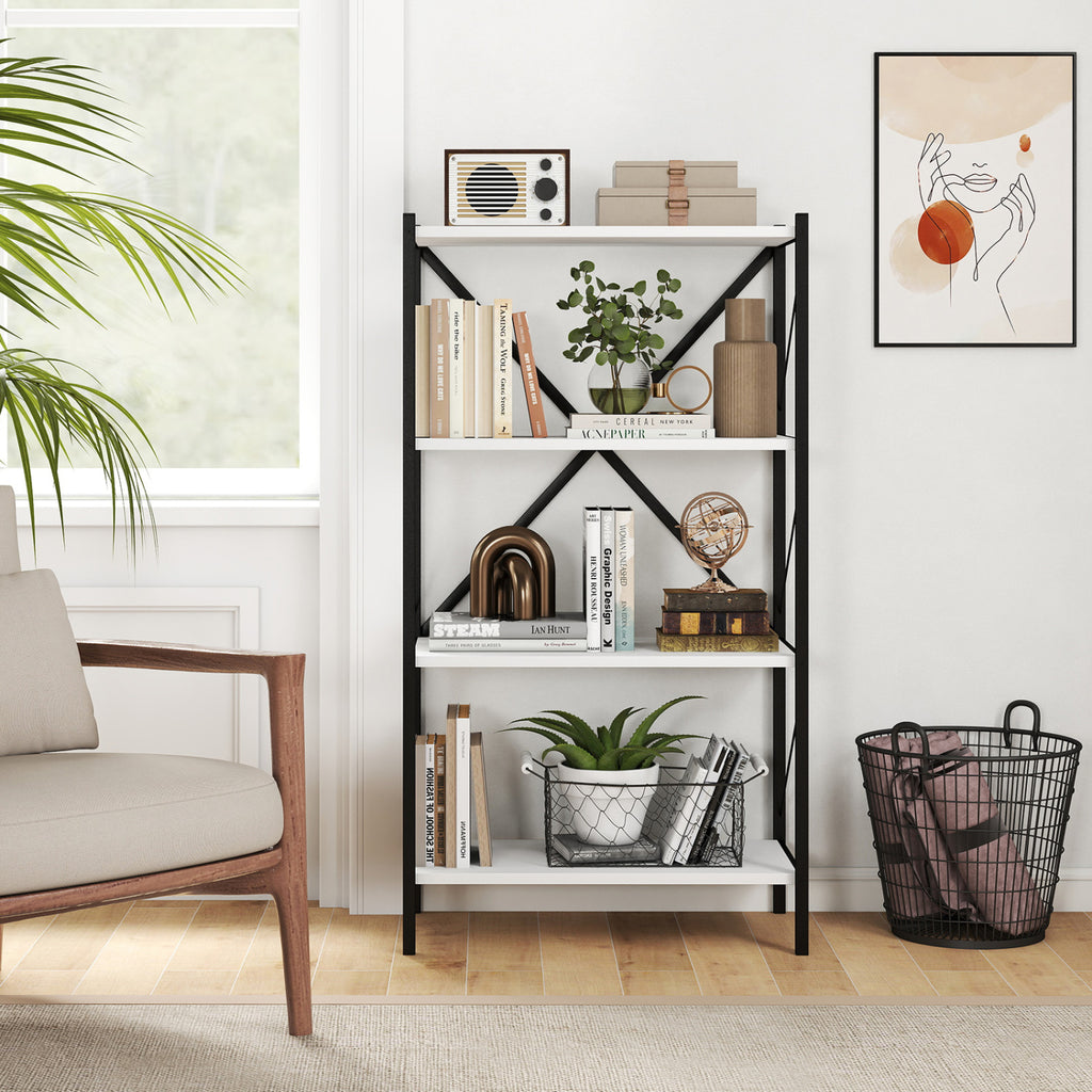 4-Tier Bookshelf with Metal Frame - Walnut