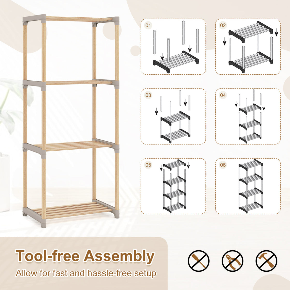 4/5-Tier Bookshelf with Open Shelves for Home Office and Bathroom