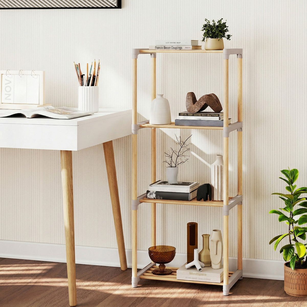 4/5-Tier Bookshelf with Open Shelves for Home Office and Bathroom