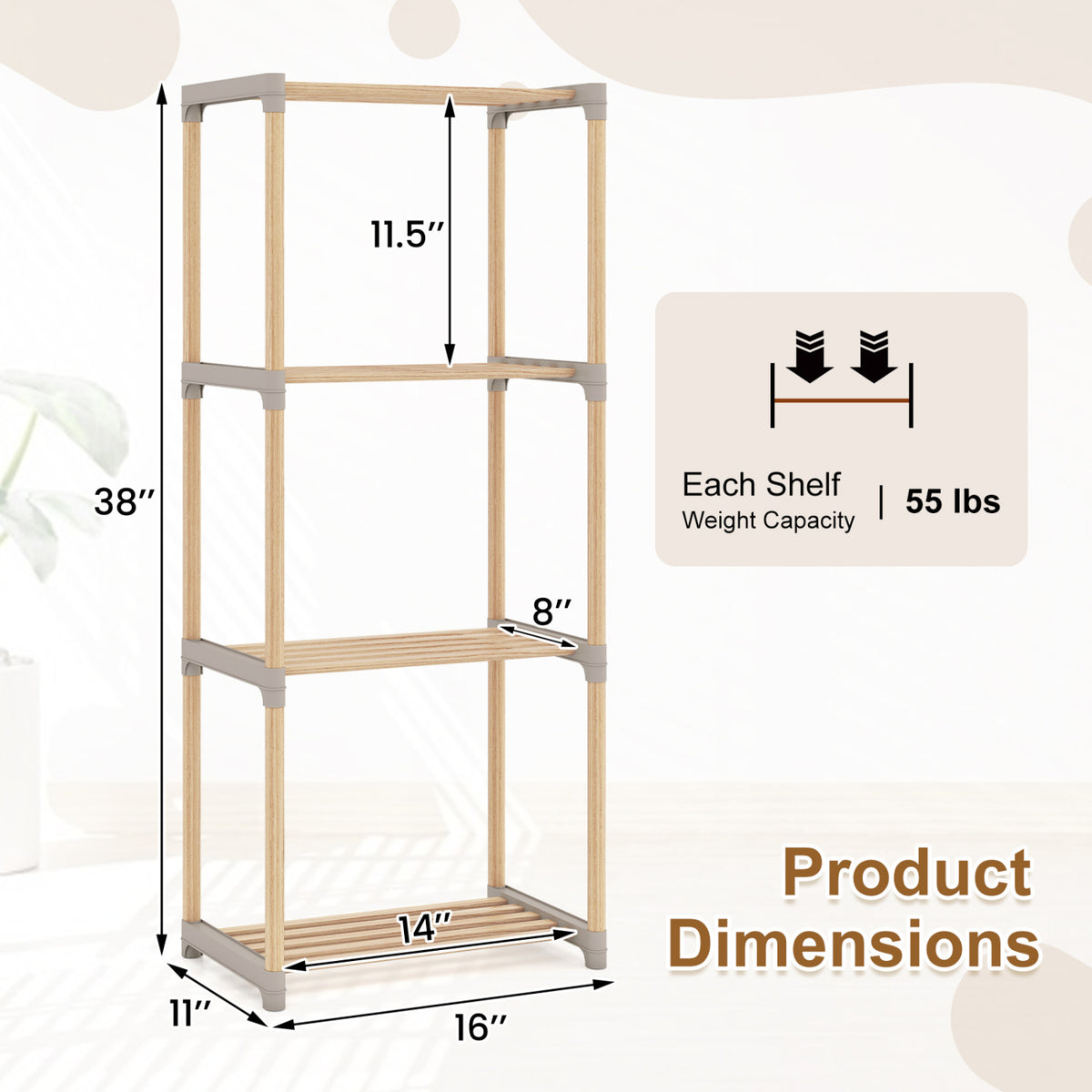 4/5-Tier Bookshelf with Open Shelves for Home Office and Bathroom