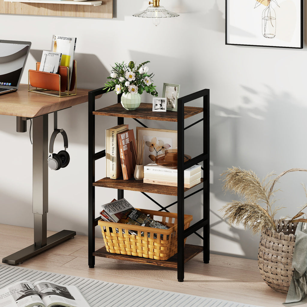 4-Tier Bookshelf with Metal Frame - Rustic Brown