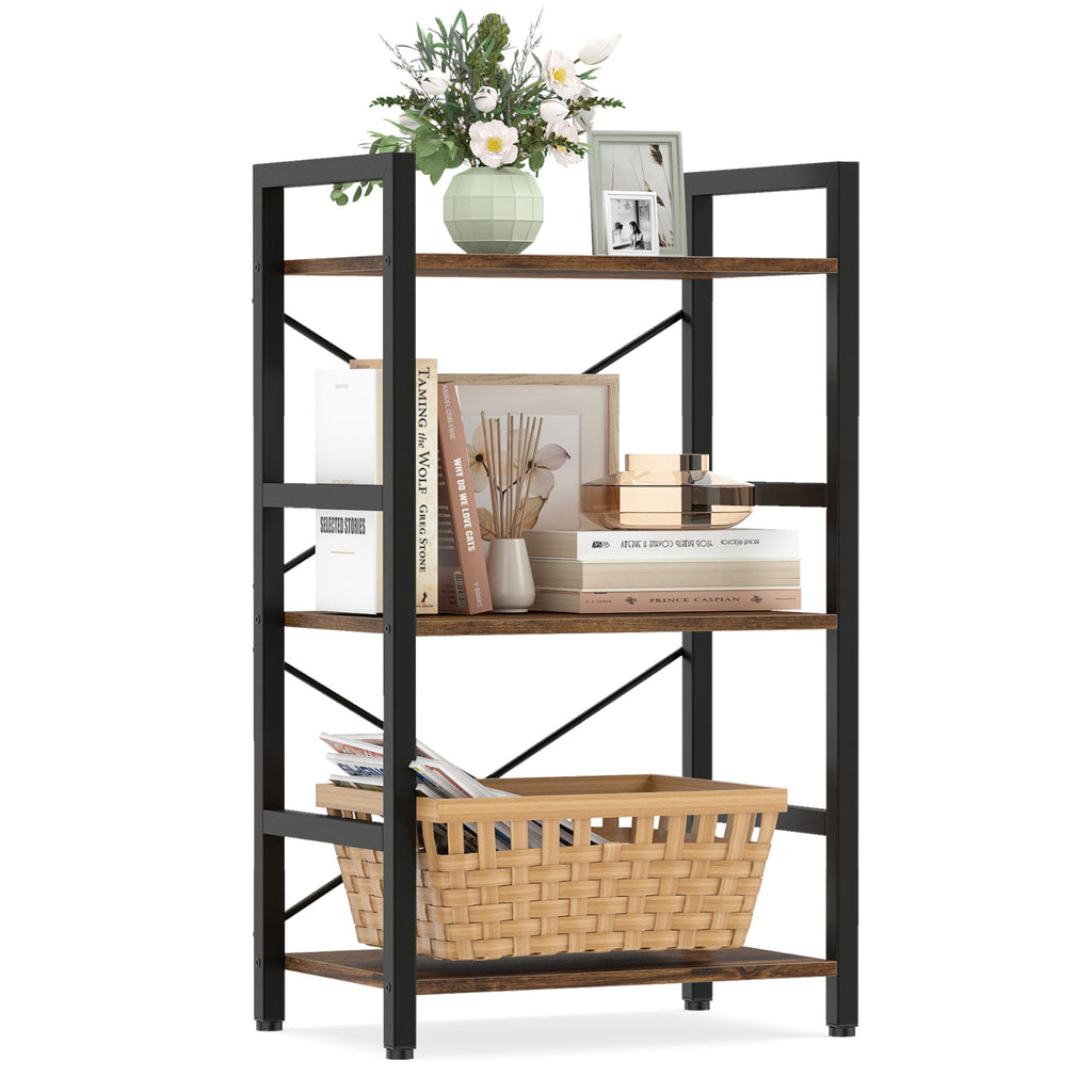 4-Tier Bookshelf with Metal Frame - Rustic Brown